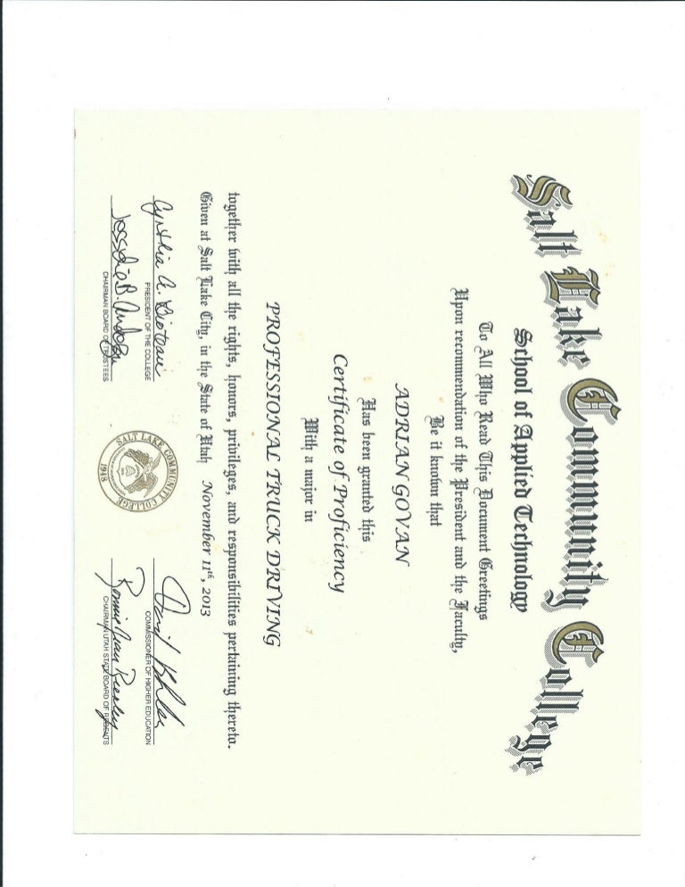 Truck driving certificate