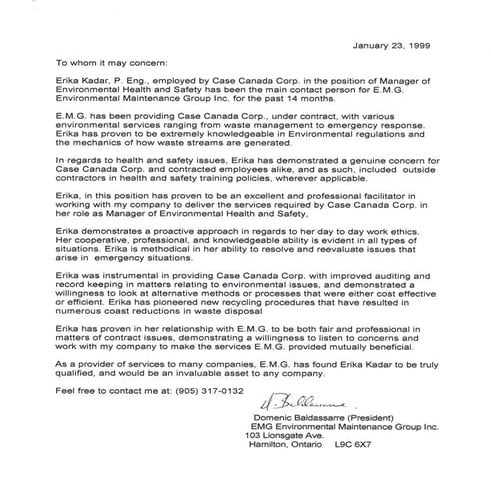 E.M.G. Environmental Maintenance Group Inc.-President