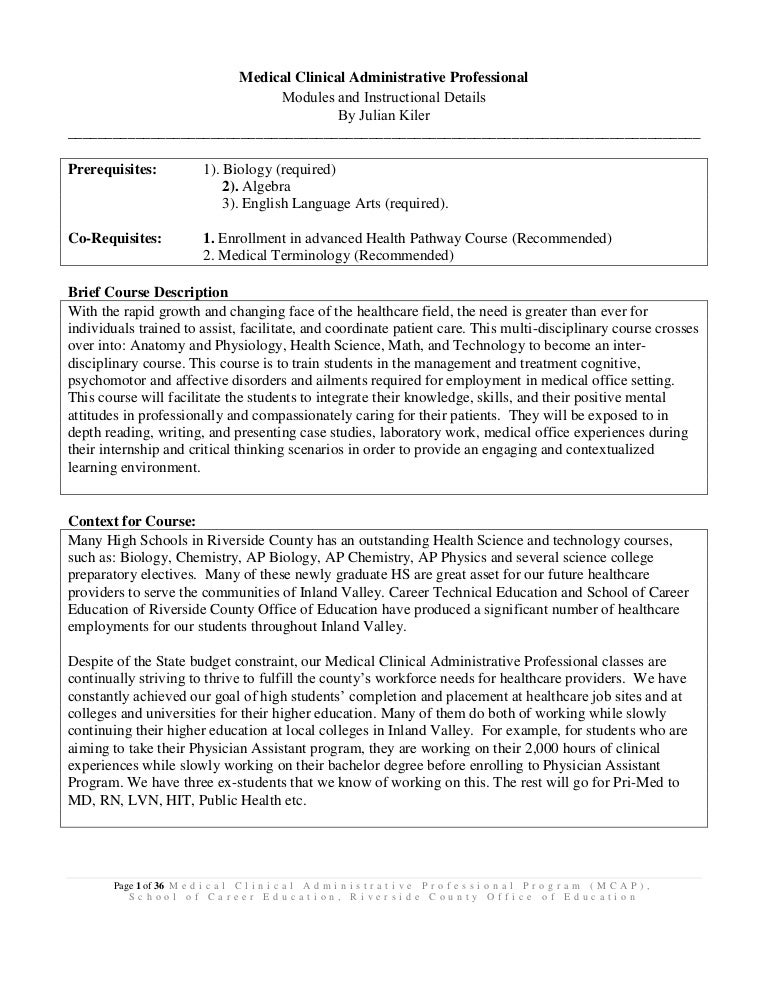 Medical Clinical Administrative Professional Detail