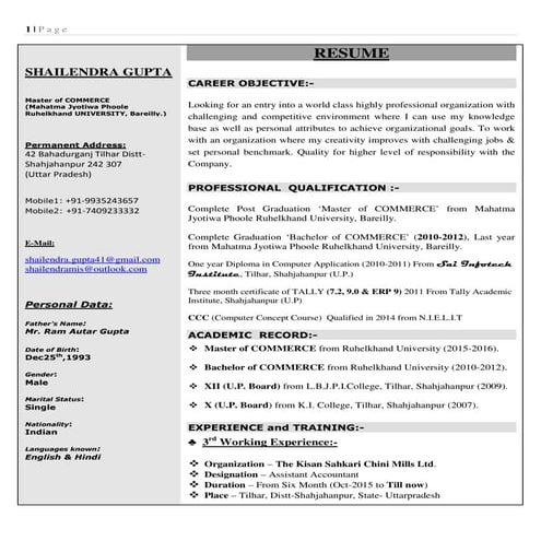 Updated Resume Shailendra as on 17-04-16