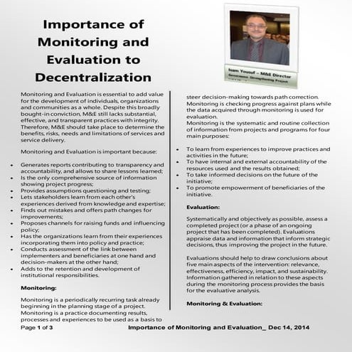 Importance of Monitoring and Evaluation to Decentralization