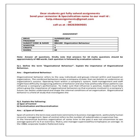 Bba102  organization behaviour