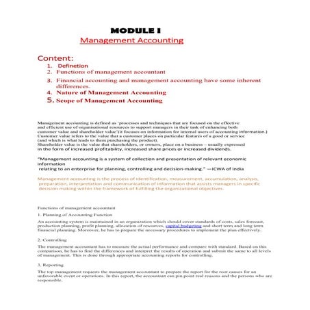 BBA 6th Sem - MODULE I - MANAGEMENT ACCOUNTING