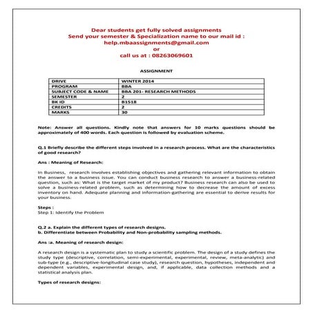 Mba 106-research methodology for management decision | DOC