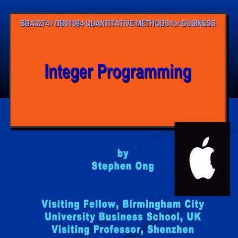 Bba 3274 qm week 10 integer programming | PPT | Programming Languages ...