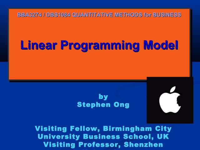 Bba 3274 qm week 8 linear programming | PPT