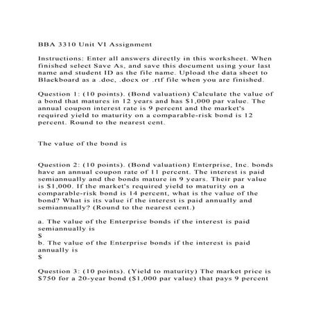 BBA 3310 Unit VI AssignmentInstructions Enter all answers dir.docx