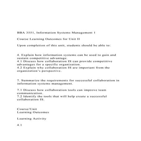 BBA 3551, Information Systems Management 1 Course Lea.docx
