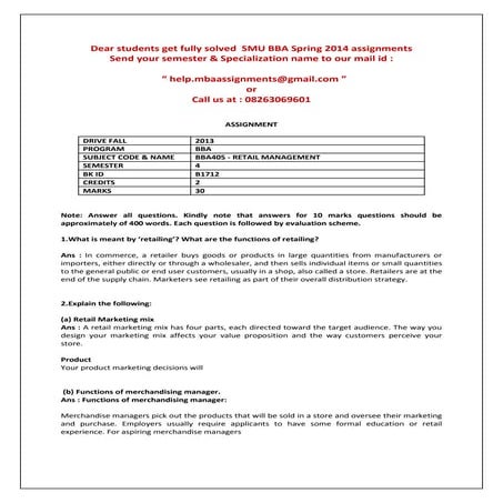 Bba405 retail management - copy | DOCX