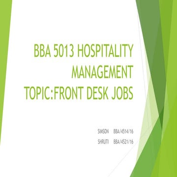  hospitality management Front Desk