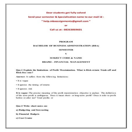 Bba502 – financial management