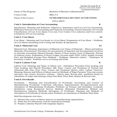 Bachelors of business administration - Fundamentals of cost accounting - modu...