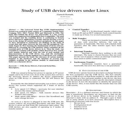 Study of USB Device Drivers under Linux _1_