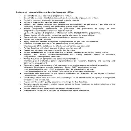 Duties and responsibilities as Quality Assurance Officer | DOCX image.