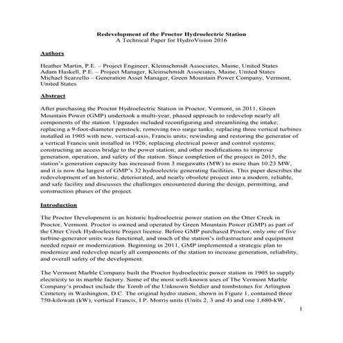 01 Redevelopment of the Proctor Hydroelectric Powerstation - Hydrovision Pape...