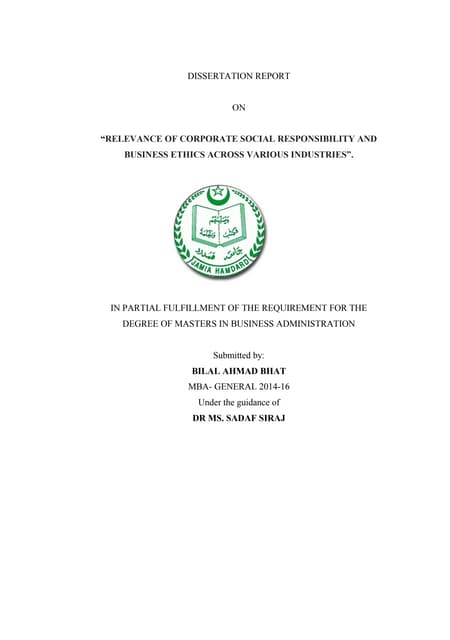 Research Report on Corporate Social Responsibilities and Programs