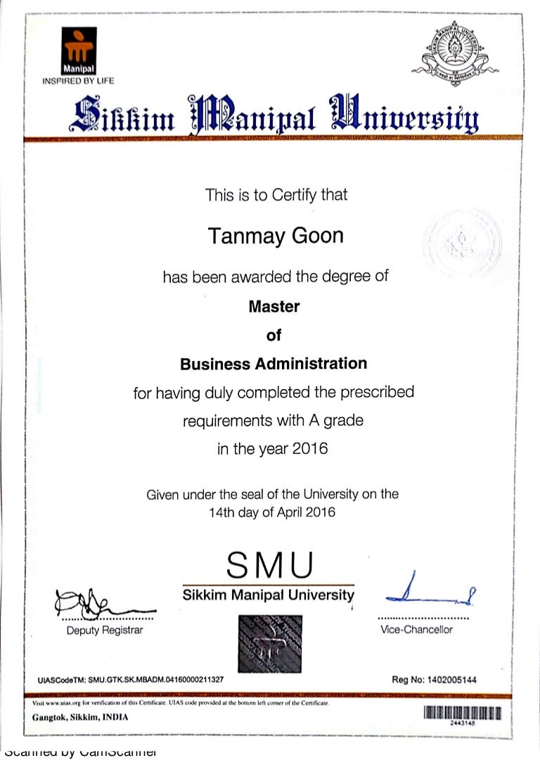 MBA Degree Certificate