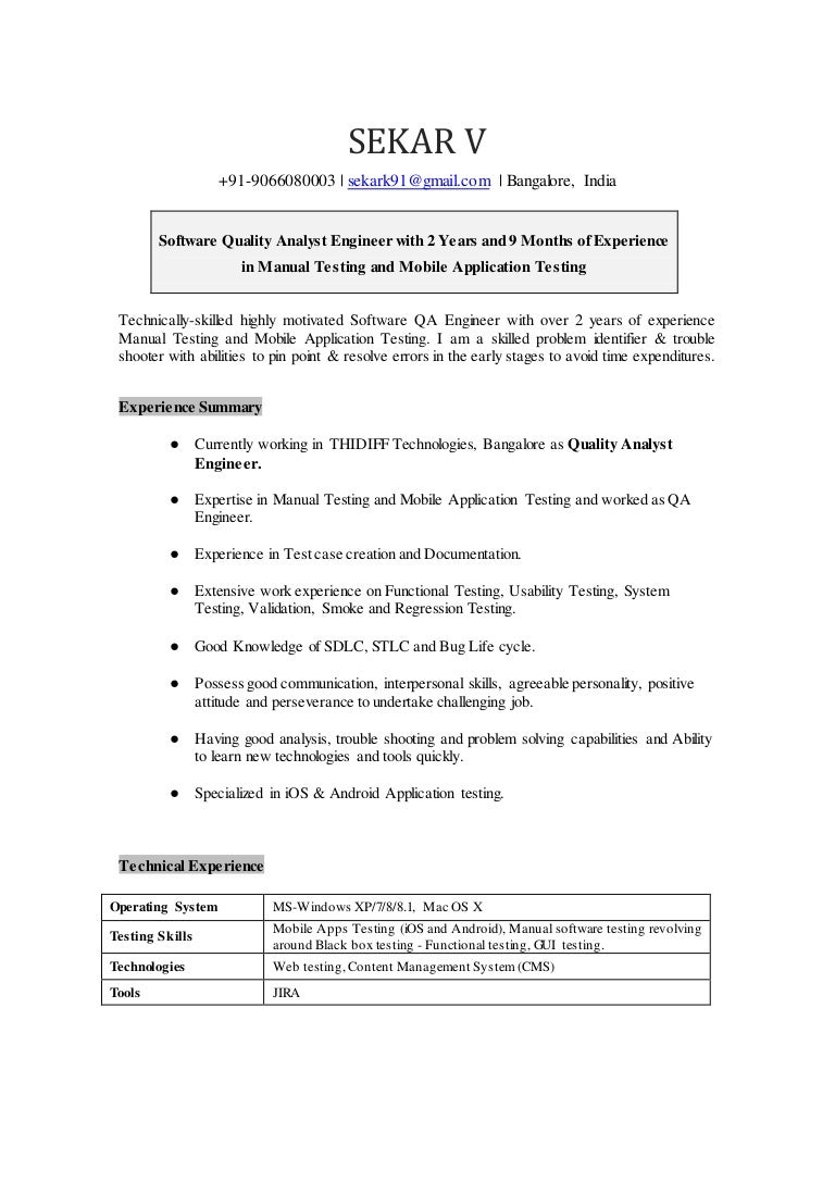 sekar quality analyst resume doc testing analyst resume
