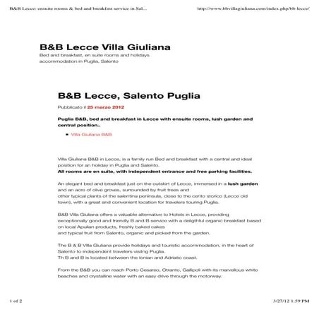 B&b lecce: ensuite rooms & bed and breakfast service in salento Puglia | b&b lecce villa Giuliana