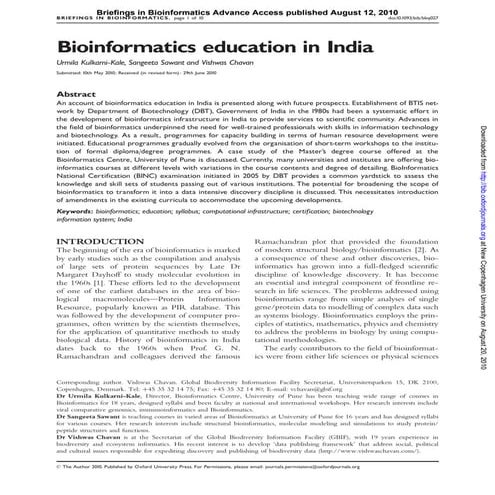 Bioinformatics Education in India