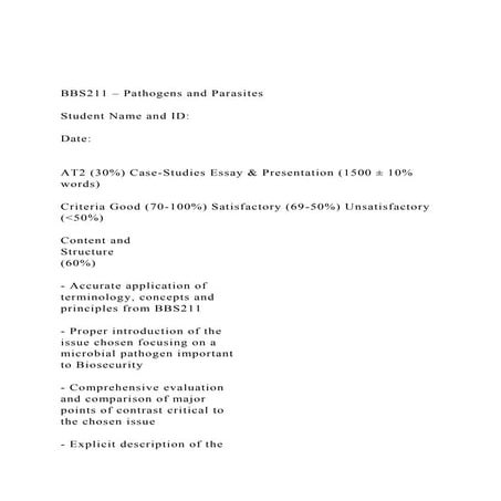 BBS211 – Pathogens and Parasites Student Name and ID .docx