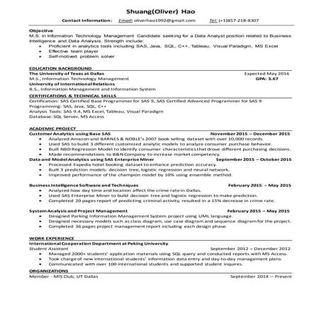 Resume_Hao_Shuang Data Analyst