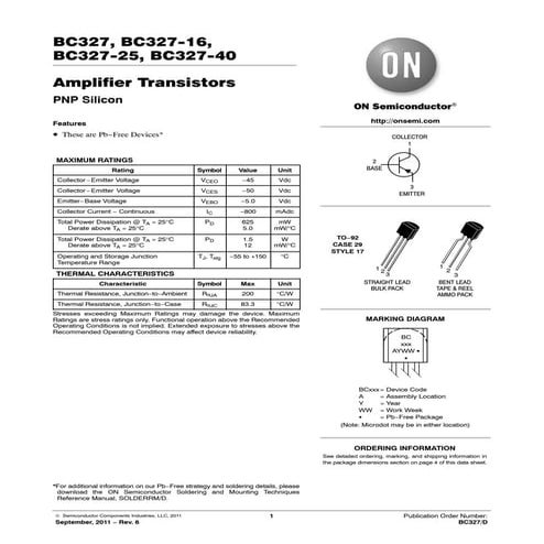 Original PNP Transistor 327 BC32 BC327-025G TO-92 New ON semiconductor ...