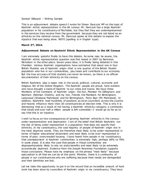 Kashmiri Ethnic Representation Speech