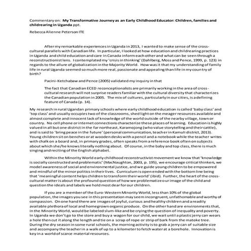 Essay accompanying ppt Childrearing in Uganda