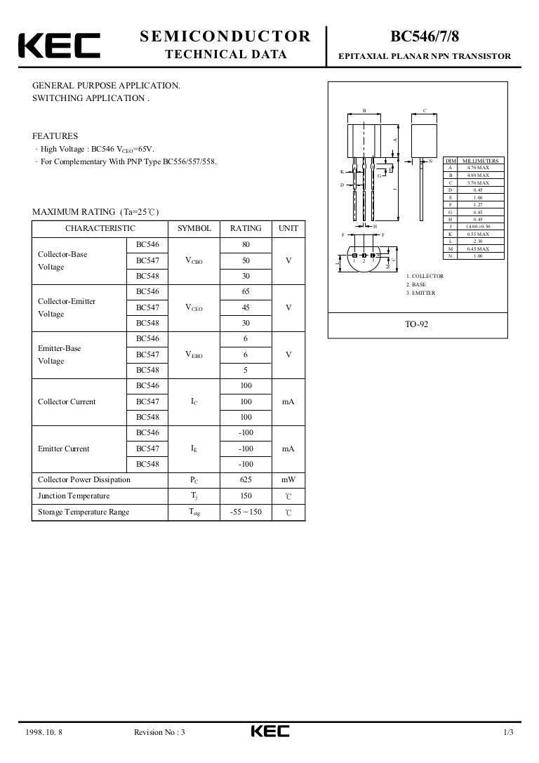 BC548 NPN BJT Datasheet