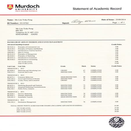 Murdoch University - Bachelor of Arts in Tourism and Event Management and Mar...