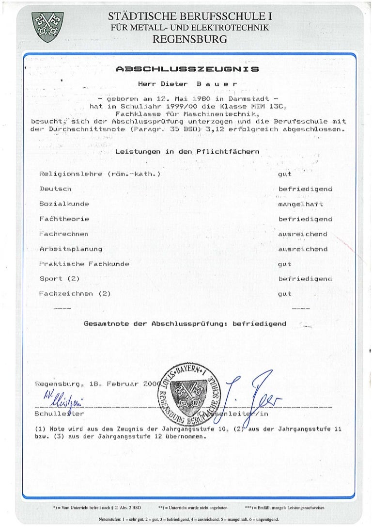 Abschlusszeugnis Berufsschule