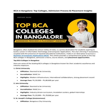 BCA in Bangalore: Top Colleges,Admission