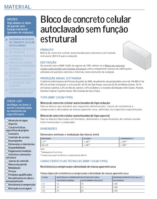 Bcca para alvenaria sem função estrutural