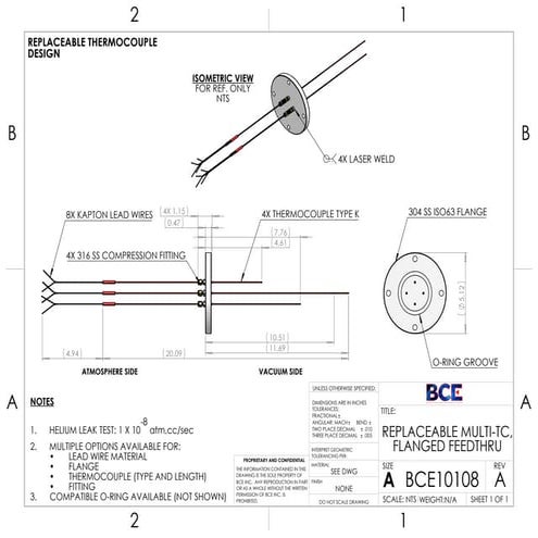 BCE Flanged, Replaceable, Multi-Thermocouple Feedthroughs