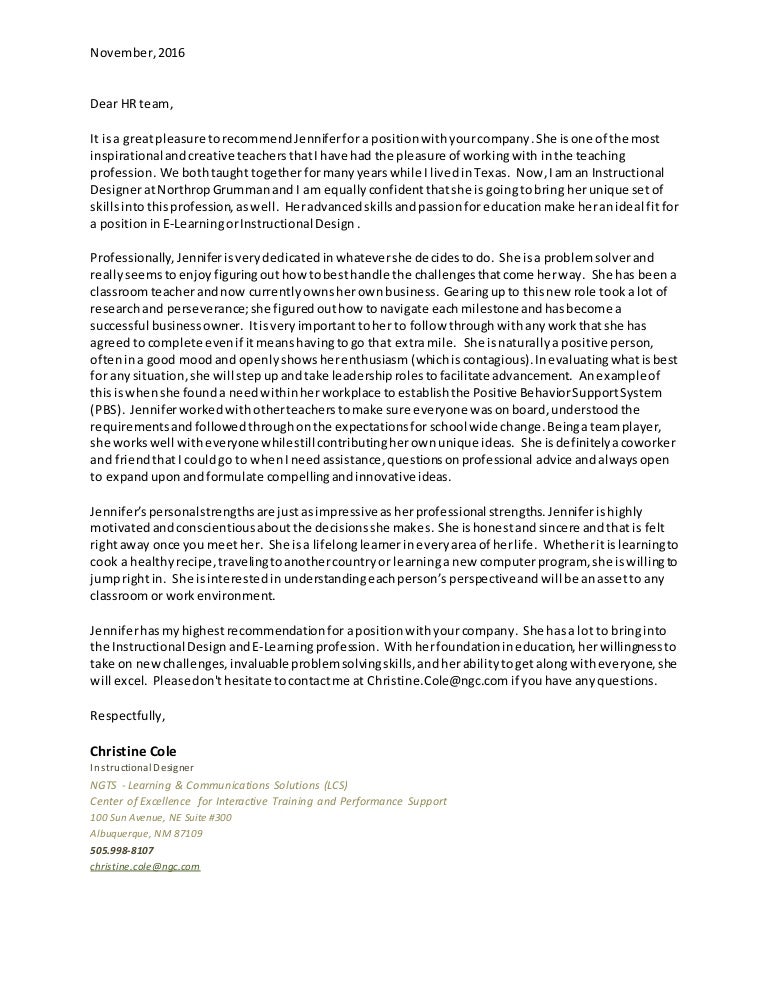 letter of recommendation garcia e learning instructional letter