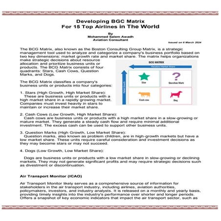 BCG Matrix Analysis for Airlines for period Dec 2019