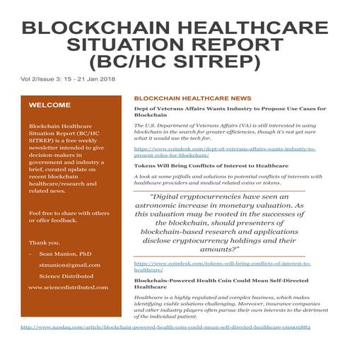 Blockchain Healthcare Situation Report (BC/HC SITREP) Volume 2 Issue 3, 15 - ...