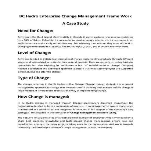 Bc hydro enterprise change management frame work | DOCX
