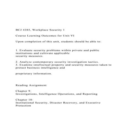  BCJ 4385, Workplace Security 1 Course Learning Outcom.docx