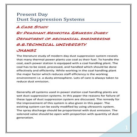 report: DUST IDENTIFICATION & SUPPRESSION SYSTEMS 