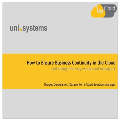 How to ensure Business Continuity in the Cloud