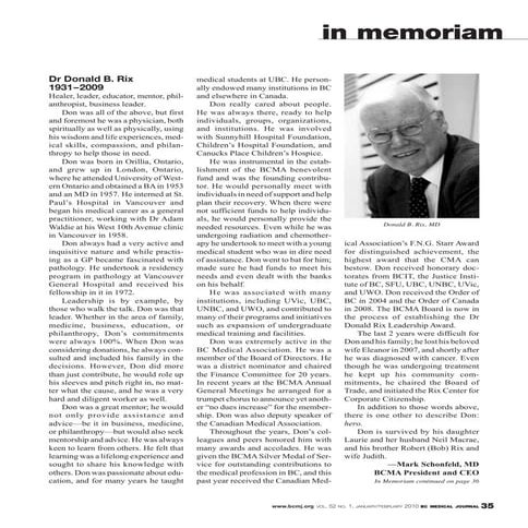 British Columbia Medical Journal, January/February 2010 issue: In memoriam