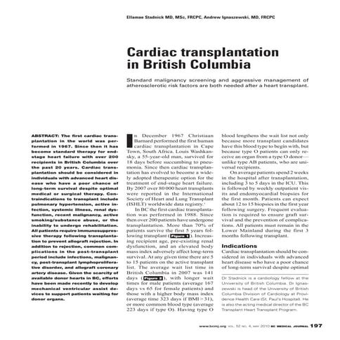 British Columbia Medical Journal - May 2010: Cardiac transplantation in British Columbia