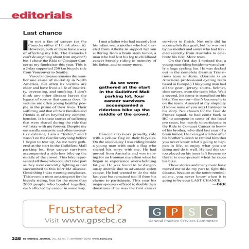 British Columbia Medical Journal, September 2010 issue: Bcmj 52 vol7_editorial