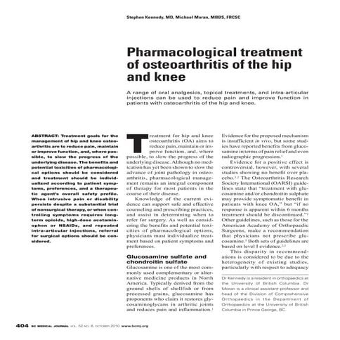 British Columbia Medical Journal, October 2010 issue: Pharmacological treatment of osteoarthritis of the hip and knee