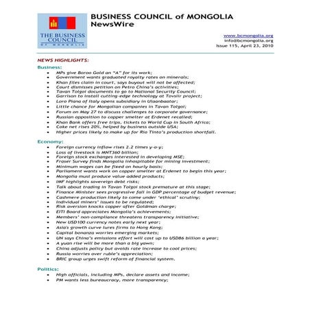 23.04.2010, NEWSWIRE, Issue 115