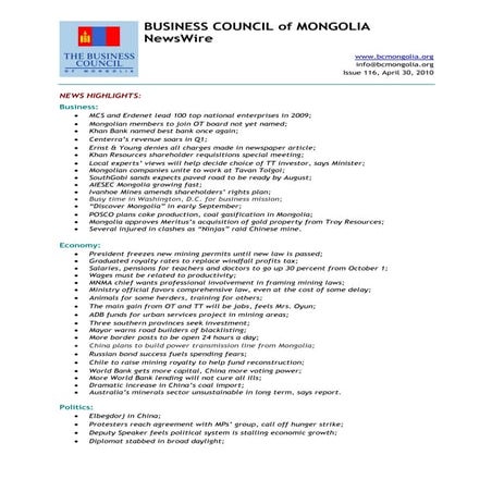 30.04.2010, NEWSWIRE, Issue 116