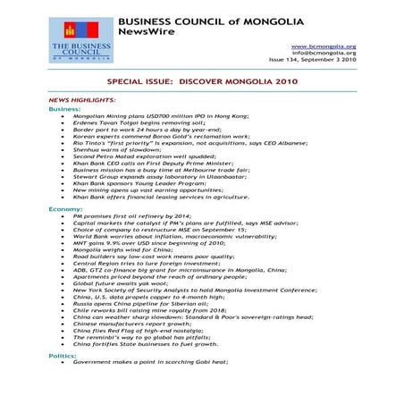 03.09.2010, NEWSWIRE, Issue 134