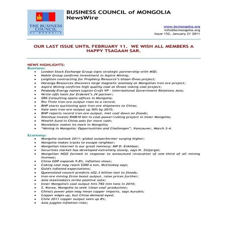 21.01.2011, NEWSWIRE, Issue 152